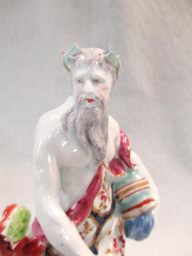 An 18th century Bow figure of Neptune, circa 1755-60, standing holding a jar issuing water with a - Image 2 of 7