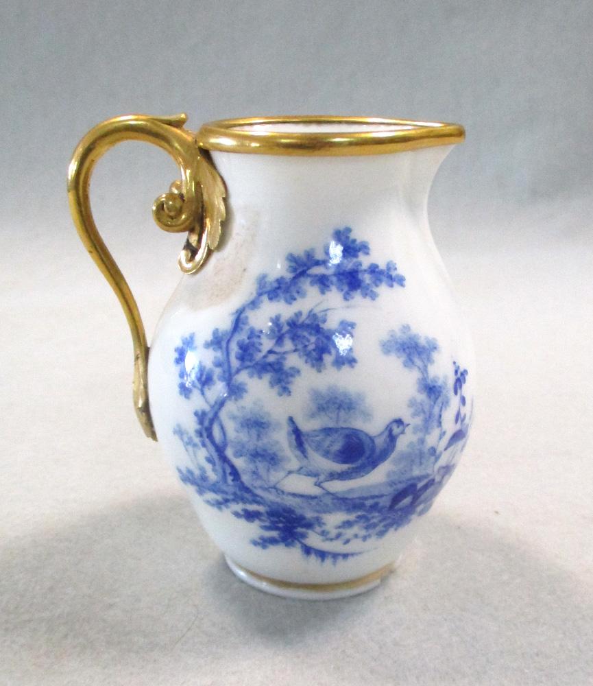 A Sevres ormolu mounted cream jug, painted by Francois Jospeh Aloncle in camaieu bleu with vignettes - Image 3 of 5