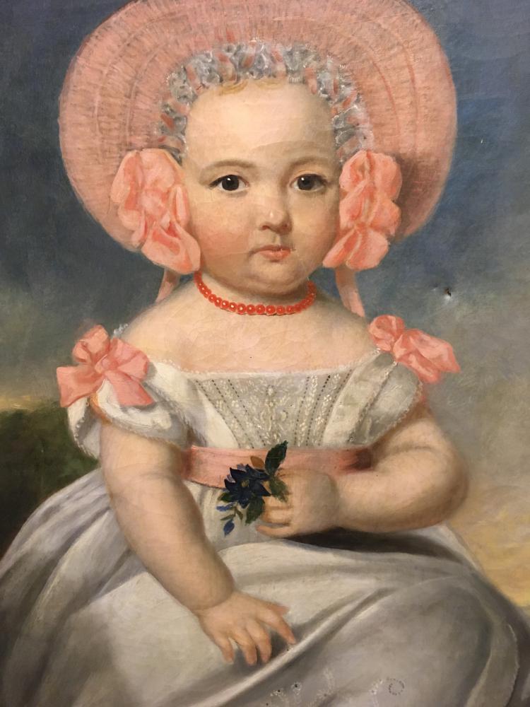 English Provincial School, late 18th Century Portrait of a small girl in a cream dress with pink - Image 7 of 8