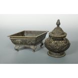 A Sino-Tibetan bronze censer and cover, Qing Dynasty, finely decorated with stylised foliage,