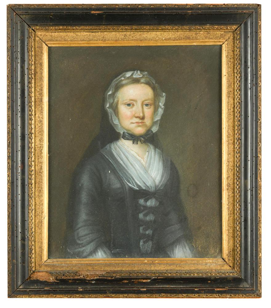 English School, 18th Century Portrait of a lady in a gold dress and blue cloak; Portrait of a lady - Image 2 of 16