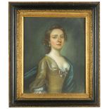 English School, 18th Century Portrait of a lady in a gold dress and blue cloak; Portrait of a lady