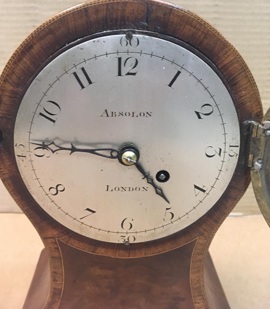 A Regency mahogany and cross-banded balloon mantel timepiece, the circular 4.5inch (11.5cm) silvered - Image 2 of 6