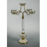 An Edwardian cut glass and gilt metal Cricklite table lamp, fitted with four brass branches