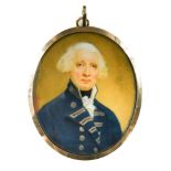 English School, 18th Century Portrait miniature of Admiral Lord Howe, wearing Admiral's undress