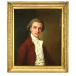 Caleb J Garbrand (British, 1748-1794) Portrait of a gentleman, head and shoulders, in maroon jacket,