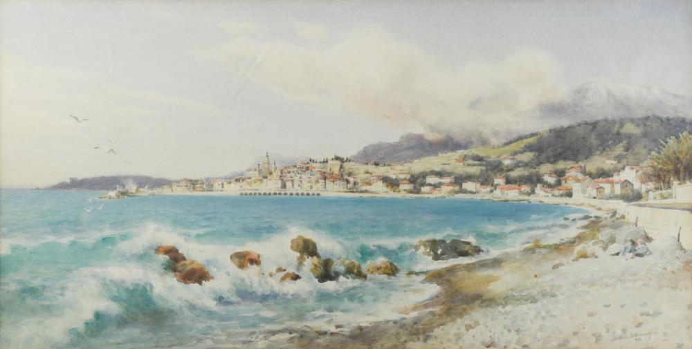 Arthur Burrington (British, 1856-1924) Menton, France signed lower right "Arthur Burrington /