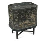 A late 18th century Chinese lac-burgauté tea chest, on a later stand 61 x 50 x 36cm (24 x 20 x 14in)