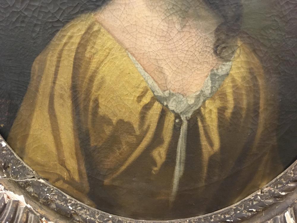 Circle of Michael Dahl (Swedish, 1659-1743) Portrait of Mrs Wilmot, head and shoulders, in a gold - Image 4 of 8