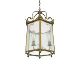 A 18th century style hexagonal brass framed hall lantern, with three light fitting 64 x 36cm (25 x