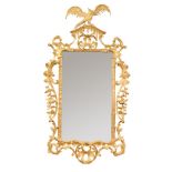 An 18th century Chippendale style carved giltwood mirror, with carved spreading-wing bird crest