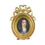 Follower of Peter Oliver, 17th Century Portrait miniature of King Charles II watercolour on card,