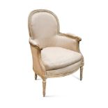 An early 20th century Louis XVI style armchair, with grey painted frame 94 x 65 x 58cm (37 x 25 x