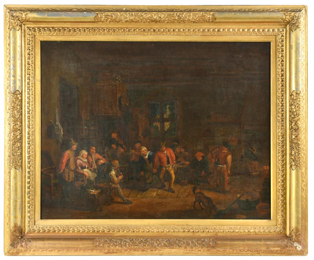 Manner of David Teniers (Flemish, 1610-1690) An interior scene with a couple dancing and others