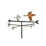 A Folk-art painted iron weather vane, with two flying geese to the pointer