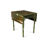 A George III green lacquer and faux bamboo Pembroke table, decorated with chinoiseries, with pierced