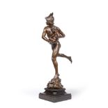 Emmanuel Hannaux (French 1855-1934), a bronze of Mercury modelled running across a cloud with