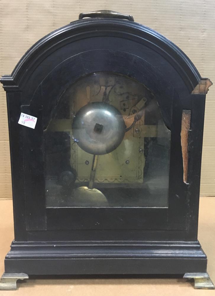 A Regency ebonised bracket clock, the single pad top case with carrying handle above 8inch (20cm) - Image 7 of 10