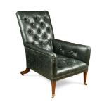 A Regency mahogany green leather upholstered library armchair, 107 x 70 x 96cm (42 x 27 x 37in)