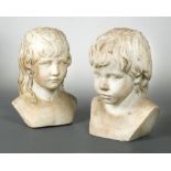 John De Vaere (1755-1830), two white marble portrait busts, of a girl and boy, both signed to one