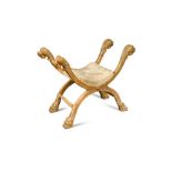 A 19th century Italian gilt framed stool, with lion mask finials and paw feet 65 x 83 x 42cm (25 x