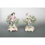 A pair of Chelsea bocage figural candlesticks, circa 1762, modelled as a gallant and companion in
