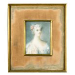 Follower of Rosalba Carriera, circa 1820s Miniature portrait of a lady in a lace-trimmed pink