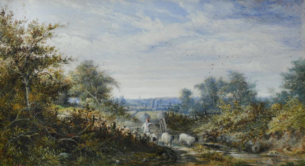 Edgar John Varley (British, 1839-1888) Distant View of Bosham Church from Oak Wood, 3 miles from