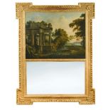 An 18th century and later Trumeau mirror inset with a capriccio landscape, within a Canaletto-type