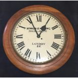 A large 19th century single fusée circular wall timepiece, the 40cm painted dial signed 'Straub &