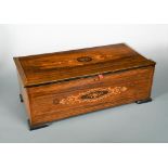 A 19th century Swiss rosewood and marquetry music box, the crank wind 23.5cm cylinder mechanism