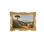 Giuseppe Carelli (Italian, 1858-1921) The Amalfi coast with Capri beyond oil on canvas 26 x 39cm (10