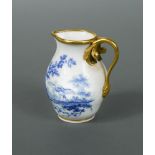 A Sevres ormolu mounted cream jug, painted by Francois Jospeh Aloncle in camaieu bleu with vignettes