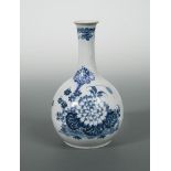 A Delft blue and white water bottle, probably Liverpool, circa 1750, painted with foliage, 23cm high