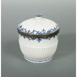 A St. Cloud blue and white silver mounted sucrier and cover, circa 1720, the half lobed body beneath