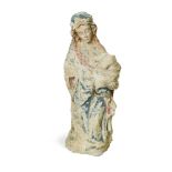 A late 16th or early 17th century carved stone model of the Madonna and Child, most of the