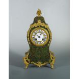 A Louis XIV style Boulle green tortoiseshell and gilt brass mantel clock, circa 1870, the