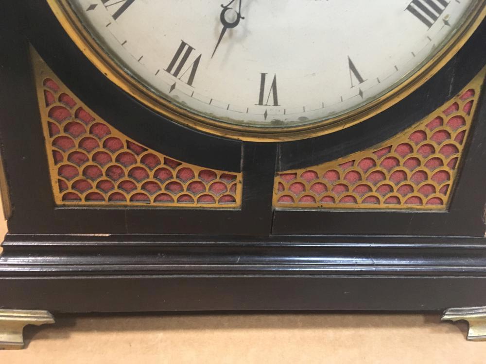 A Regency ebonised bracket clock, the single pad top case with carrying handle above 8inch (20cm) - Image 2 of 10