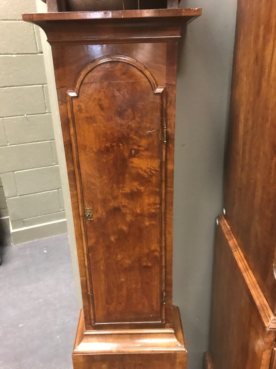 A George III walnut longcase clock circa 1760, the break arch hood with three ball finials, - Image 5 of 5