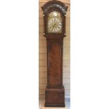 A mid-18th century walnut 8 day longcase clock, the hood with fretwork frieze to the break arch,