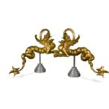 A pair of carved giltwood Dragons, on modern metal stands 64 x 28cm (25 x 11in)