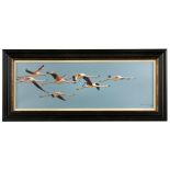 § Alan M Hunt (British, b. 1947) Flamingos signed lower right "Alan M Hunt 2014" oil on canvas 29.50