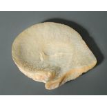 A Chinese export carved oyster shell, Canton, Qing Dynasty, mid 19th century, worked in low relief