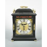 Henry Simcock, Daintree, an ebonised bracket clock, circa 1700, the bell top case with handle