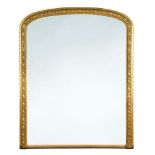 A large mid-19th century gilt framed overmantle mirror, ribbon, florette gesso moulded frame 202 x