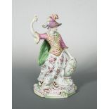 A large Derby figure of Minerva, circa 1765, her right hand held aloft to receive a spear and her