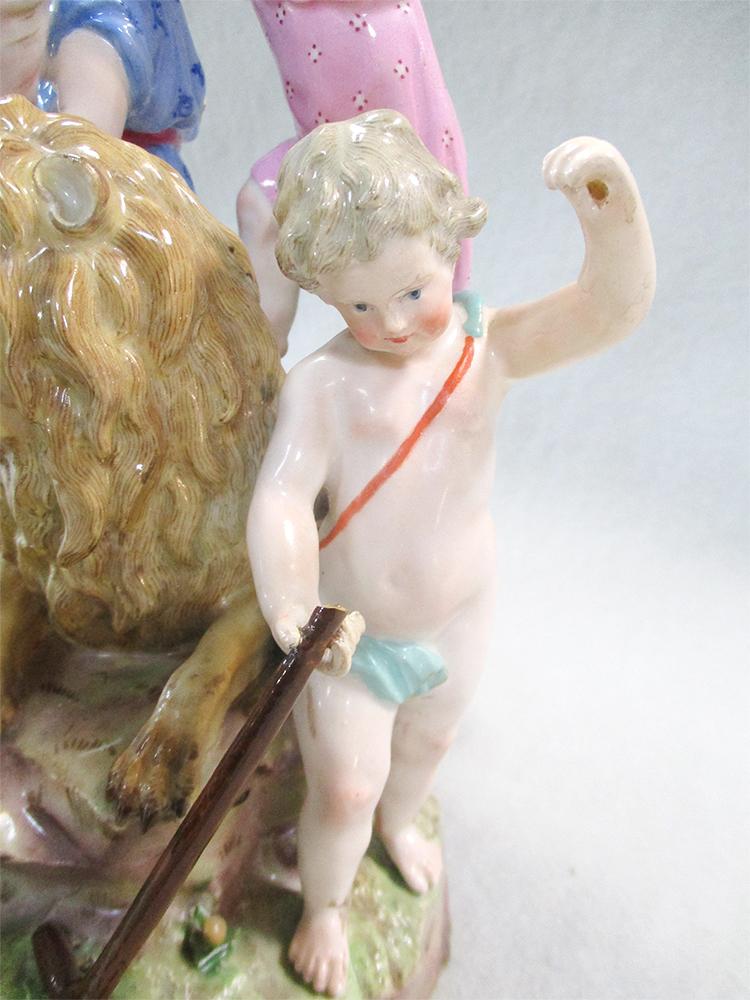 A Meissen allegorical figure group of 'Earth', 19th century, the lady seated on a lion's back, - Image 5 of 11