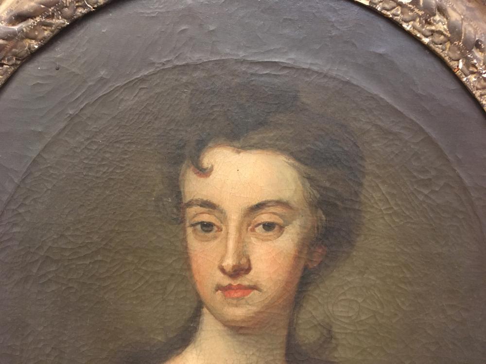 Circle of Michael Dahl (Swedish, 1659-1743) Portrait of Mrs Wilmot, head and shoulders, in a gold - Image 3 of 8