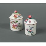 A Mennecy toilet pot and cover, circa 1760, painted with scattered flowers, the cover with bud