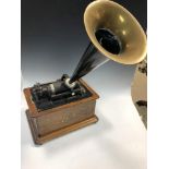 An Edison oak case phonograph, serial number S354925, patents to Nov. 1903, with reproducer and